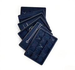FADELI Jewellery Trays Blue Suede Leather Jewelry Metal Display Custom Necklace Jewelry Display Tray Jewelry Display