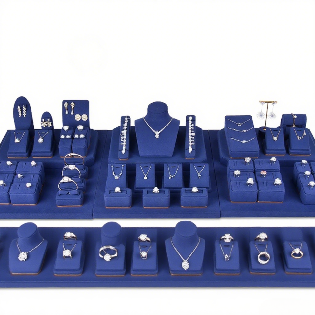 FADELI Wholesale Blue Microfiber Jewelry Earring Display Stands Necklace Display Jewellery Display for Counter