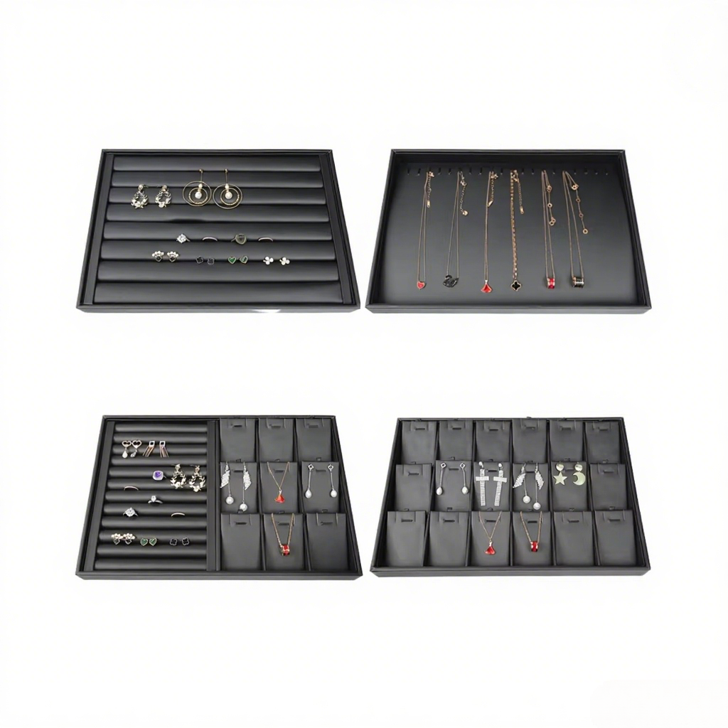 FADELI Wholesale Customized Black PU Leather Necklace Bracelet Pendant Jewelry Display Tray for Jewelry Shop