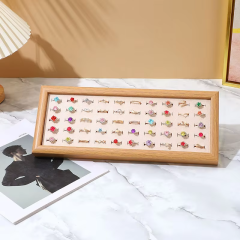 FADELI Wholesale Cheap Price Wood Pattern Soft Green Blue White Pink Gray Velvet Material MDF Frame Jewelry Ring Display Tray