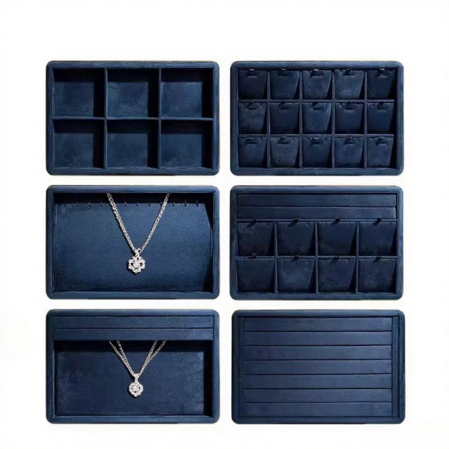 FADELI Jewellery Trays Blue Suede Leather Jewelry Metal Display Custom Necklace Jewelry Display Tray Jewelry Display