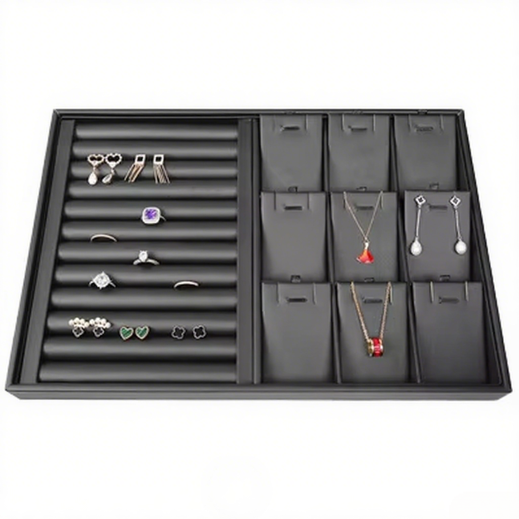 FADELI Wholesale Customized Black PU Leather Necklace Bracelet Pendant Jewelry Display Tray for Jewelry Shop