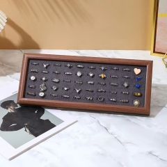 FADELI Wholesale Cheap Price Wood Pattern Soft Green Blue White Pink Gray Velvet Material MDF Frame Jewelry Ring Display Tray