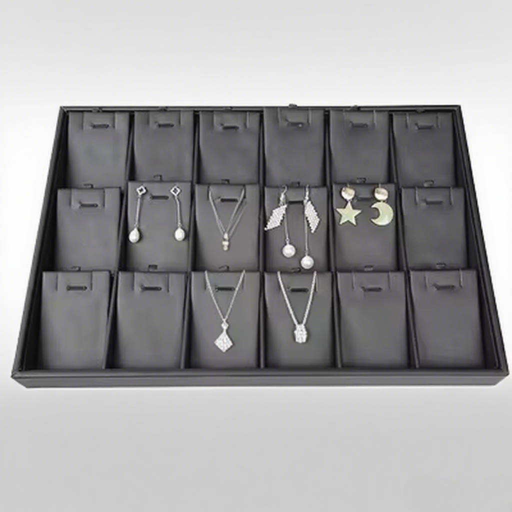 FADELI Wholesale Customized Black PU Leather Necklace Bracelet Pendant Jewelry Display Tray for Jewelry Shop