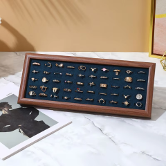 FADELI Wholesale Cheap Price Wood Pattern Soft Green Blue White Pink Gray Velvet Material MDF Frame Jewelry Ring Display Tray