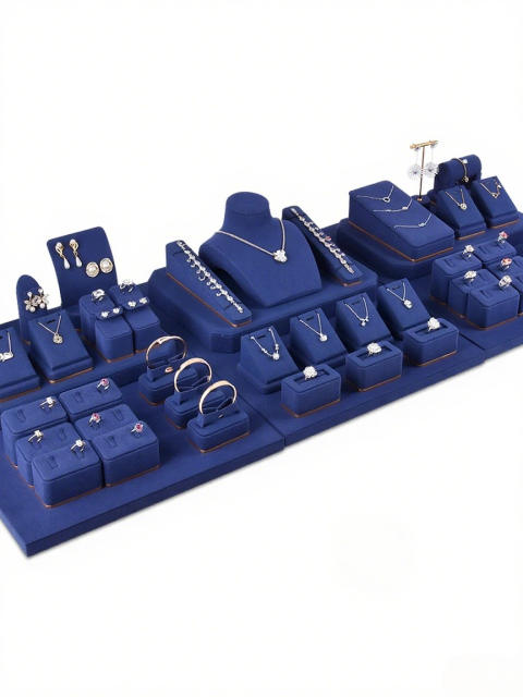 FADELI Wholesale Blue Microfiber Jewelry Earring Display Stands Necklace Display Jewellery Display for Counter