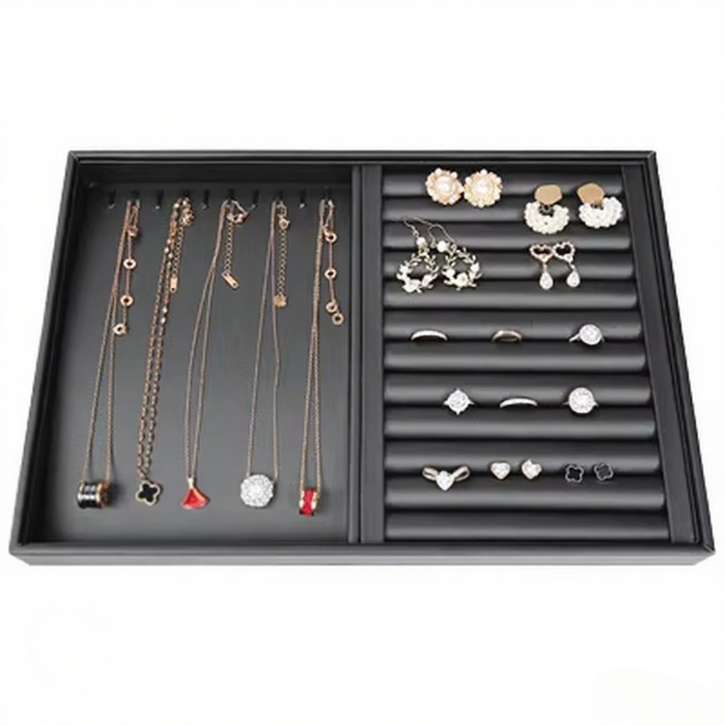 FADELI Wholesale Customized Black PU Leather Necklace Bracelet Pendant Jewelry Display Tray for Jewelry Shop