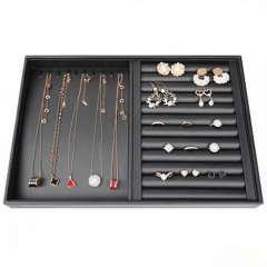 FADELI Wholesale Customized Black PU Leather Necklace Bracelet Pendant Jewelry Display Tray for Jewelry Shop