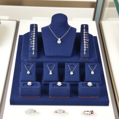 FADELI Wholesale Blue Microfiber Jewelry Earring Display Stands Necklace Display Jewellery Display for Counter