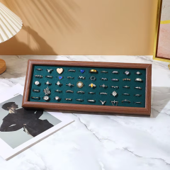 FADELI Wholesale Cheap Price Wood Pattern Soft Green Blue White Pink Gray Velvet Material MDF Frame Jewelry Ring Display Tray