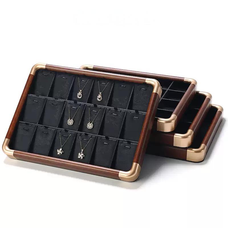 Vintage-style Solid Wood Jewelry Storage Tray, Partitioned Jewelry Organizing Tray, Counter Display Jewelry Tray