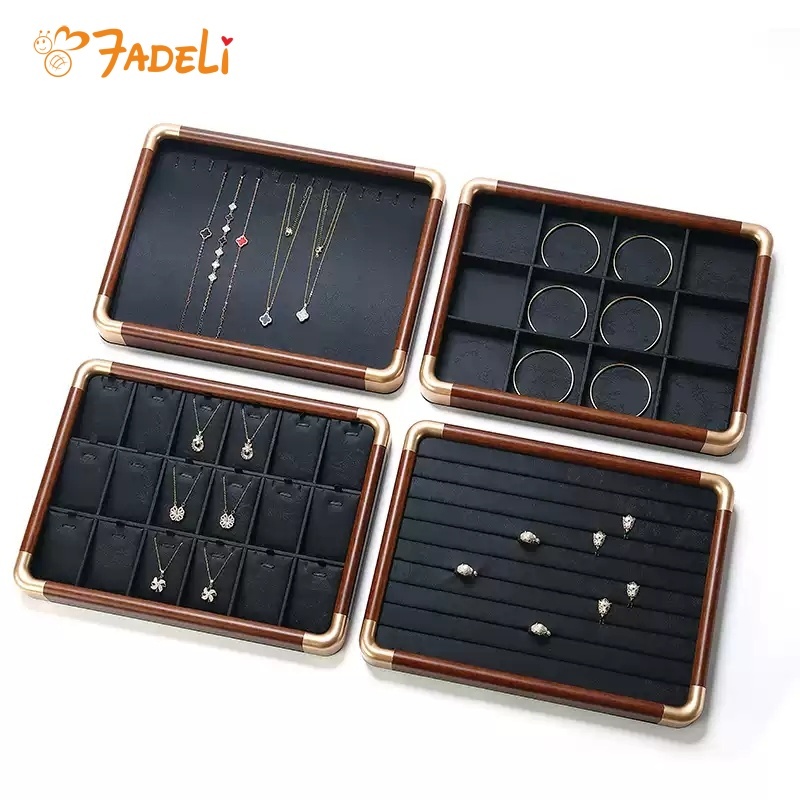 Vintage-style Solid Wood Jewelry Storage Tray, Partitioned Jewelry Organizing Tray, Counter Display Jewelry Tray
