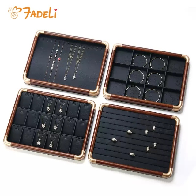 Vintage-style Solid Wood Jewelry Storage Tray, Partitioned Jewelry Organizing Tray, Counter Display Jewelry Tray