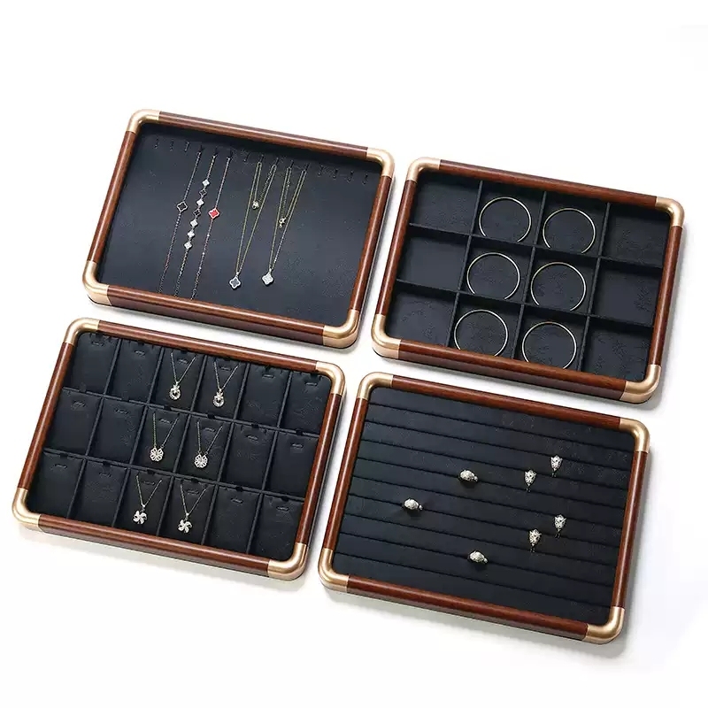 Vintage-style Solid Wood Jewelry Storage Tray, Partitioned Jewelry Organizing Tray, Counter Display Jewelry Tray