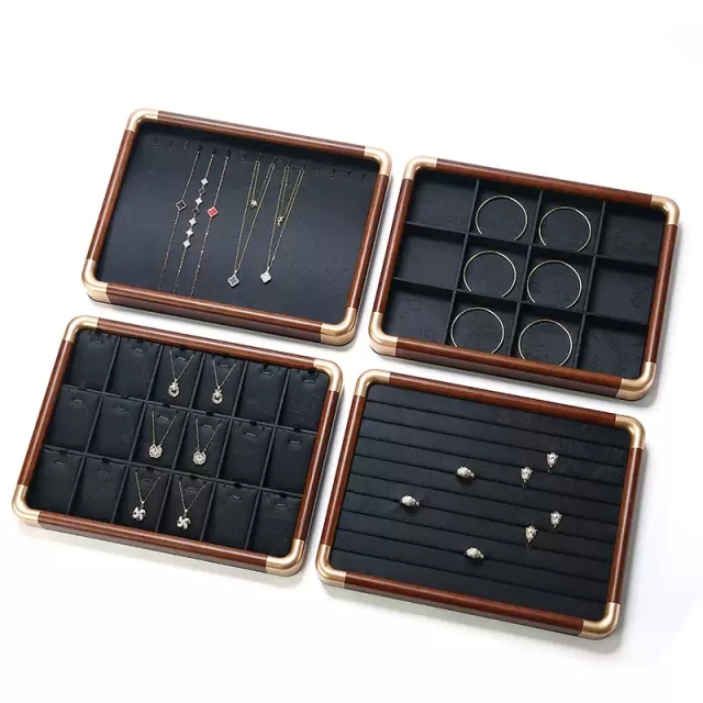 Vintage-style Solid Wood Jewelry Storage Tray, Partitioned Jewelry Organizing Tray, Counter Display Jewelry Tray