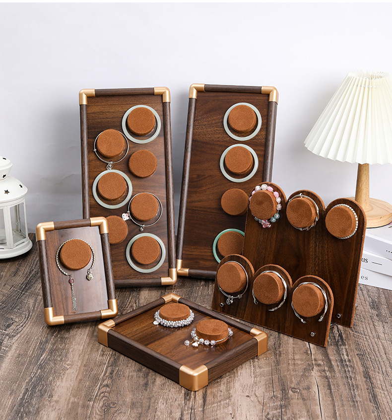 Walnut Wood Colorful Light Luxury Jewelry Combination Watch Tray Bracelet String Storage Display Prop