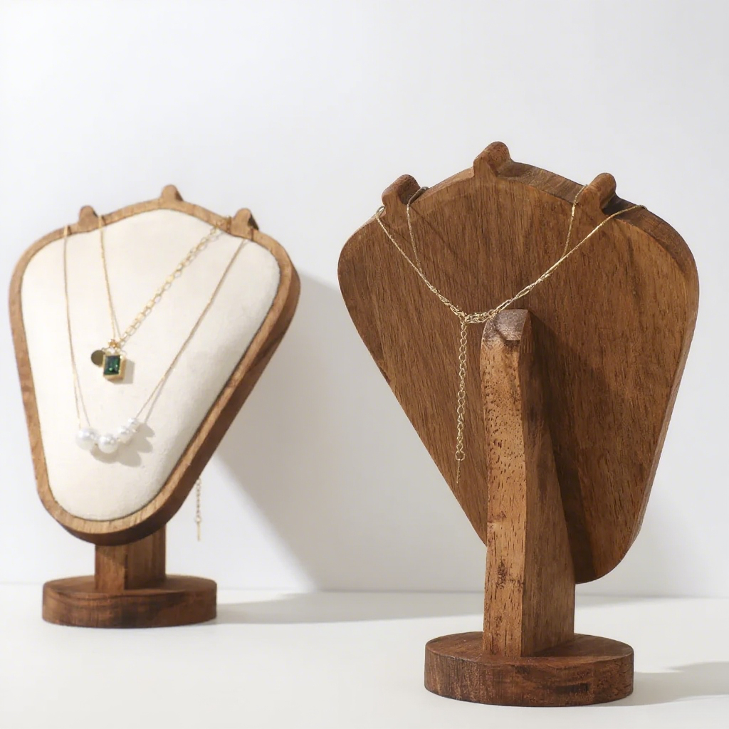 FADELI Fashion Necklace Display Stand Bamboo and Wood Tray Jewelry Display Rack for Packaging & Display