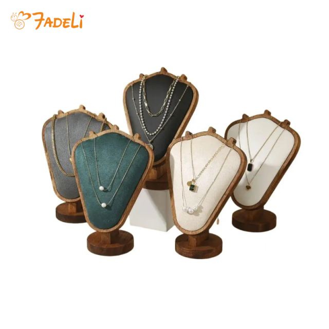 FADELI Fashion Necklace Display Stand Bamboo and Wood Tray Jewelry Display Rack for Packaging & Display