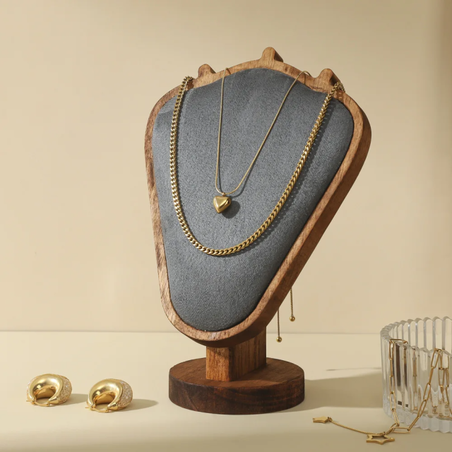 FADELI Fashion Necklace Display Stand Bamboo and Wood Tray Jewelry Display Rack for Packaging & Display