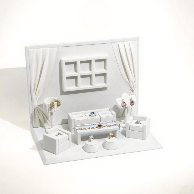 Personalized Custom Jewelry Set Display Prop Ultrafine Fiber Ring Stand Luxury Jewelry Display Set