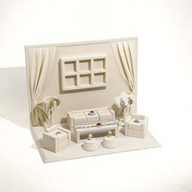 Personalized Custom Jewelry Set Display Prop Ultrafine Fiber Ring Stand Luxury Jewelry Display Set