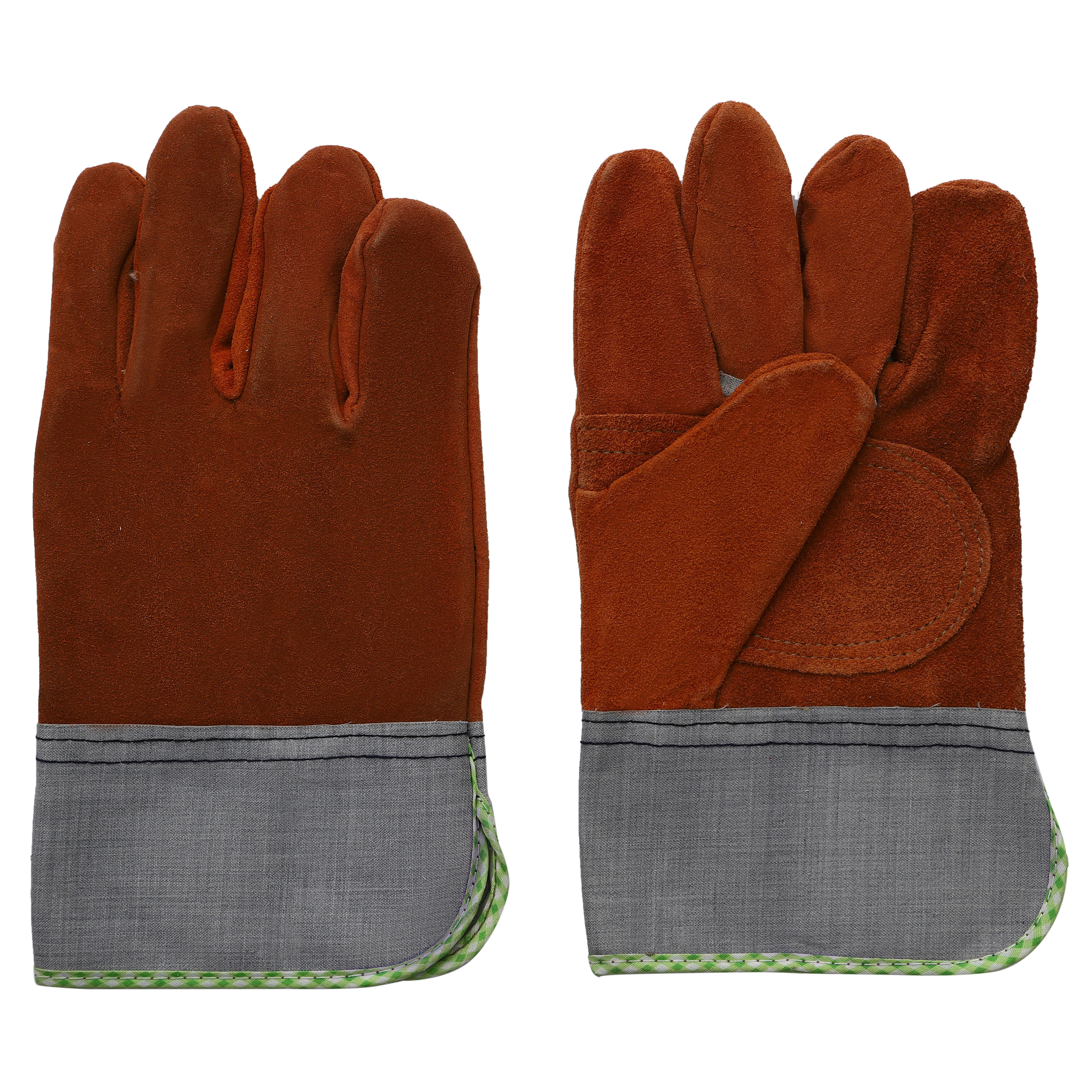 Cow split leather glove with Double palm and jeans back cuff, 11"