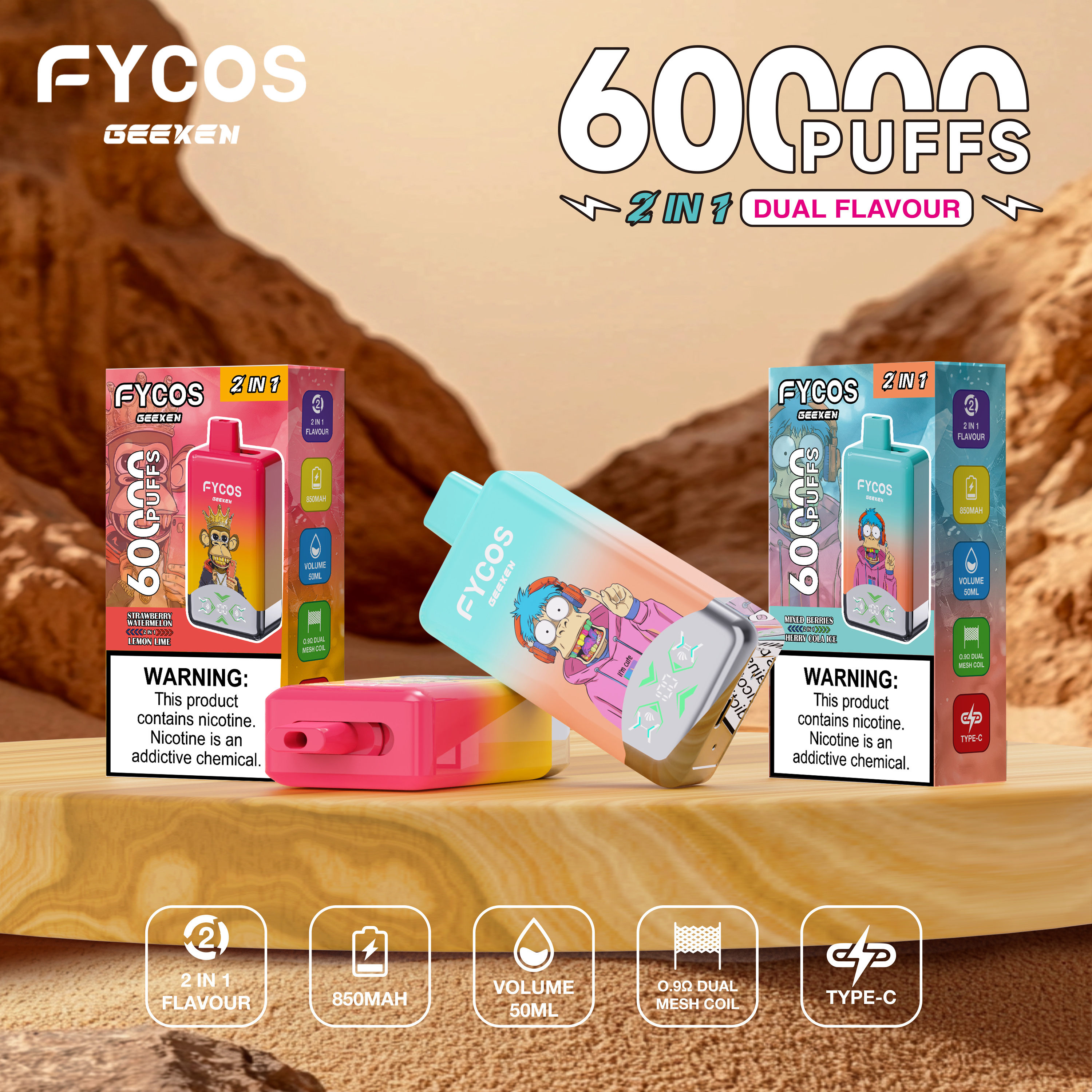 FYCOS 60K Puffs Dual Flavors - disposable vape wholesale supply FYCOS 60K Puffs Dual Flavors - disposable vape wholesale supply