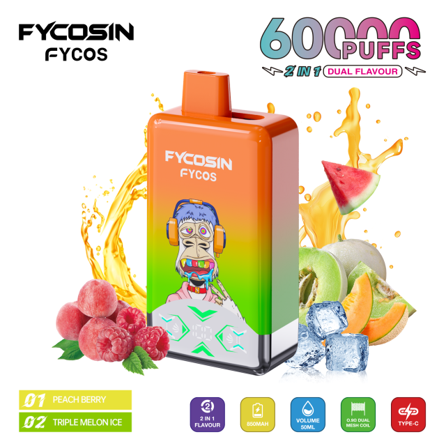 Latest High Quality Vape Fycosin 2 in 1 Dual Flavors 60000 Puffs 2% 5% Vapes