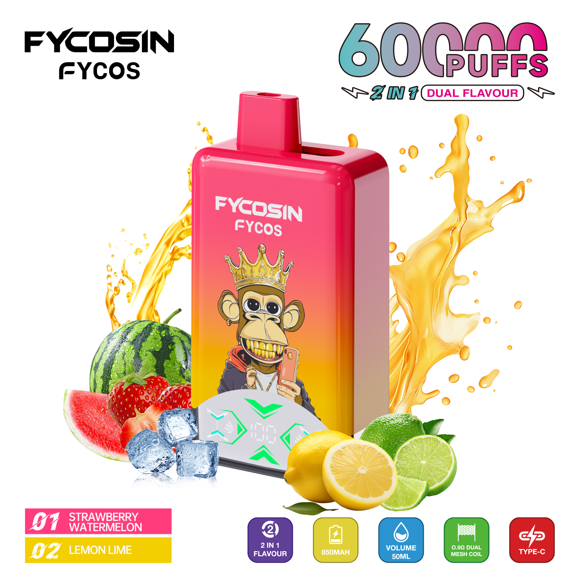 Wholesale 50000 60000 Puffs Triple Flavors Vaper Electronic Cigarette 2 in 1 Puff Vape