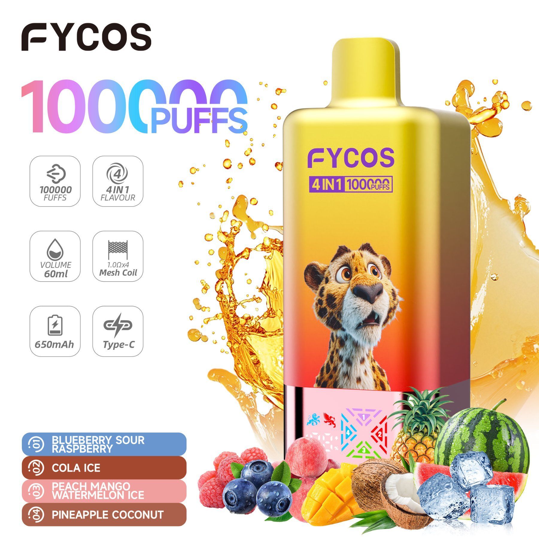 Fycos Rechargeable Disposable Magic Bar 60ml Wholesale E Cigarette Electric Hookah Price 50000 Puff Bar