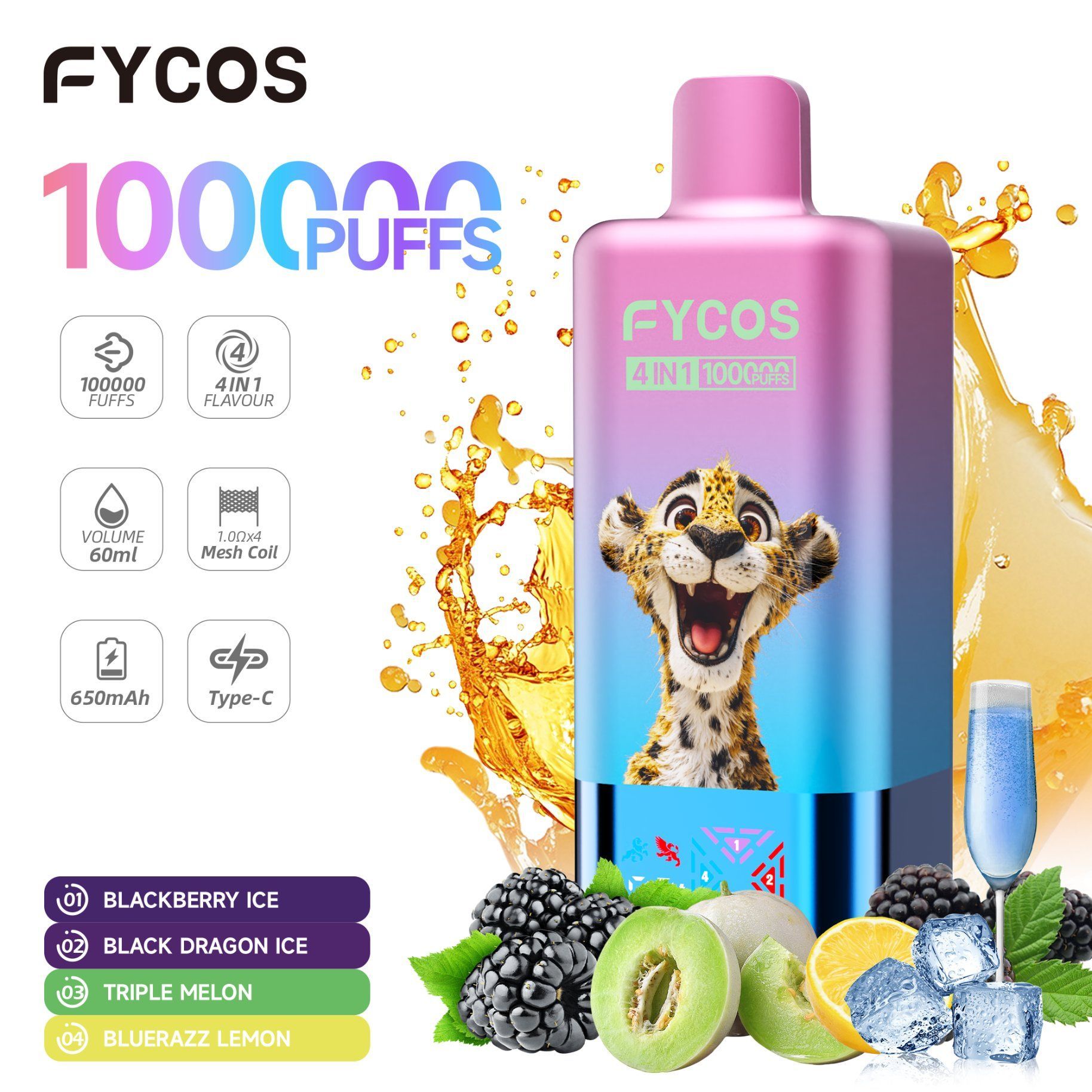 Hot Sale Fycos Bar 100000 Puffs Pulse Disposable Pod Open System Kit E Vape Cigarette