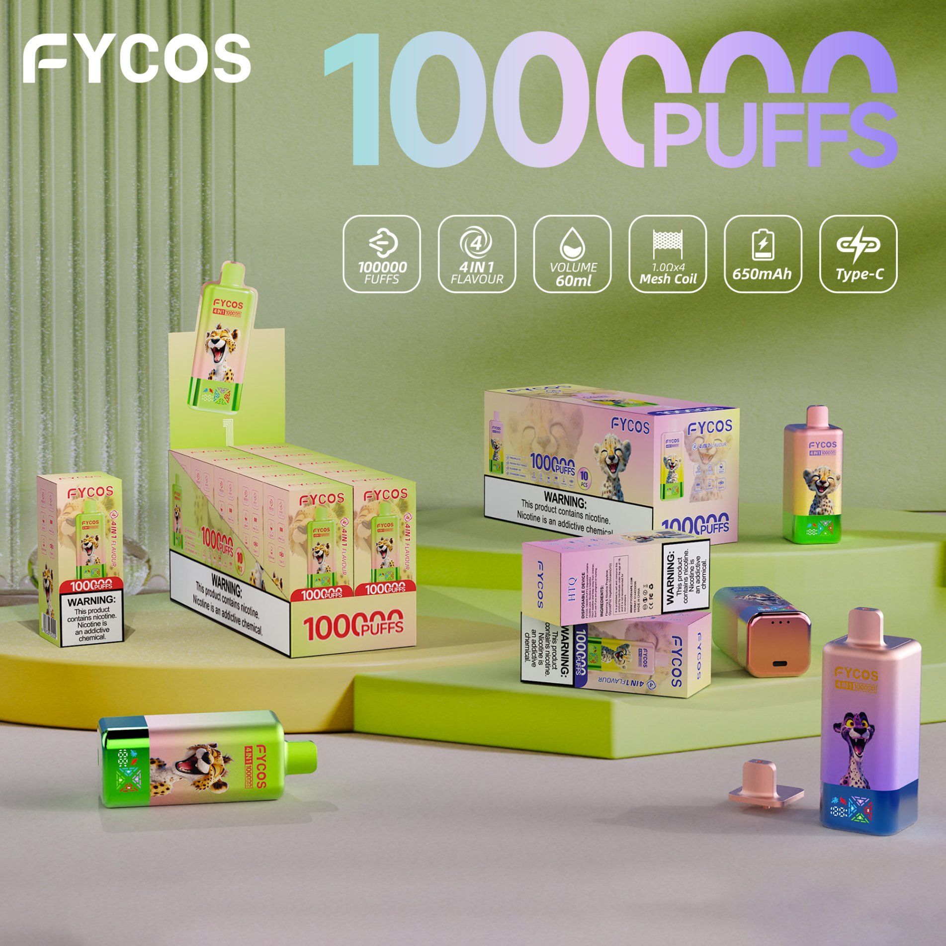 Hot Sale Fycos Bar 100000 Puffs Pulse Disposable Pod Open System Kit E Vape Cigarette