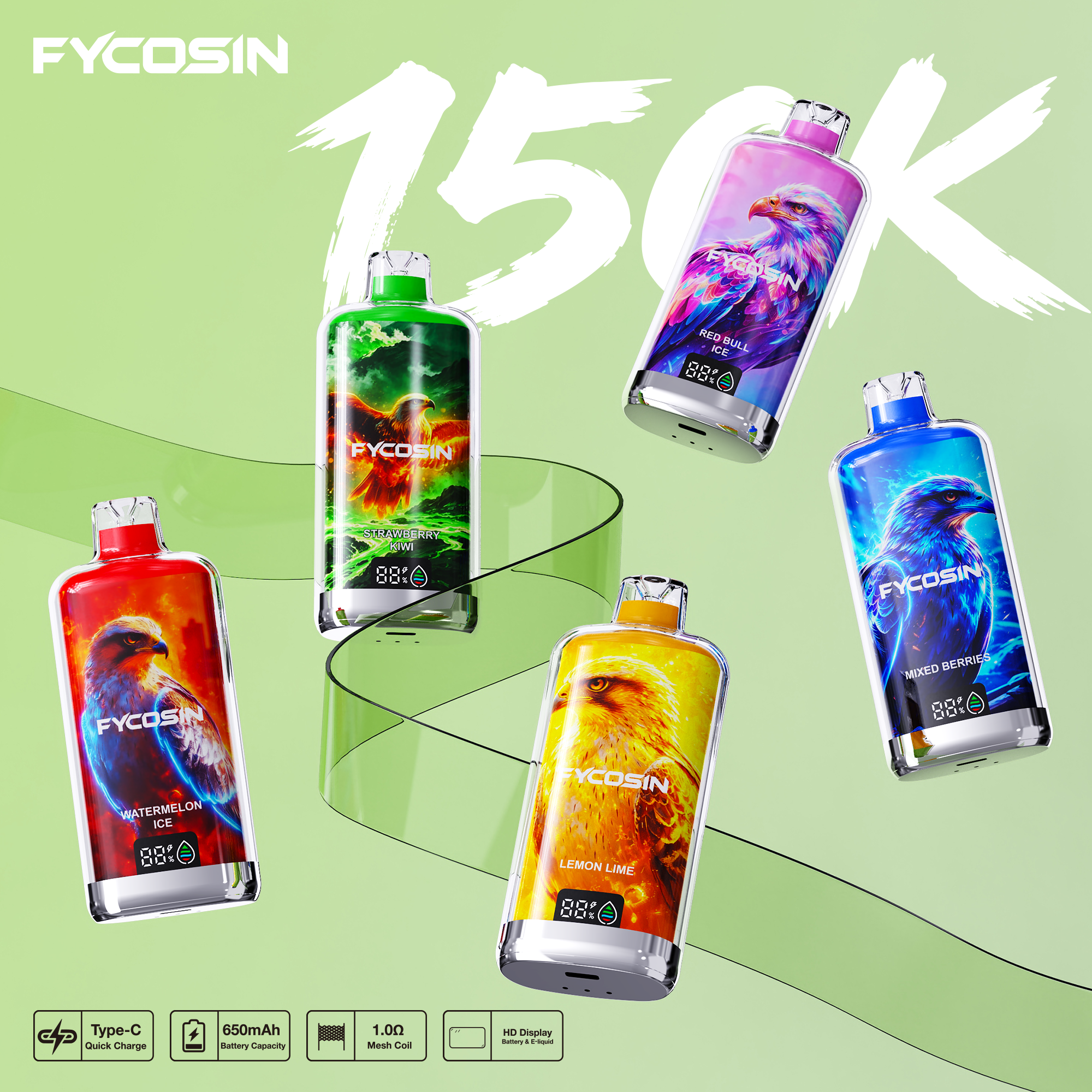 Fycosin Portable Pod Device with Ceramic Heating Element and Replaceable Cartridge