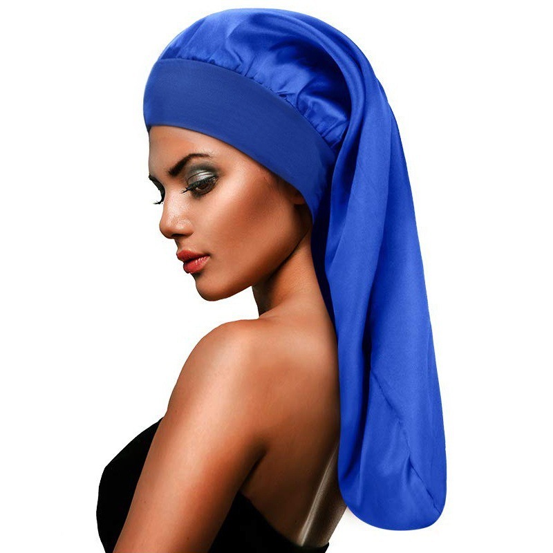Amazon Hot Sale High Elastic Wide Rim Silk Long Tube Cap Beauty Moon Long Hair Care Hat Sauted Nightcap