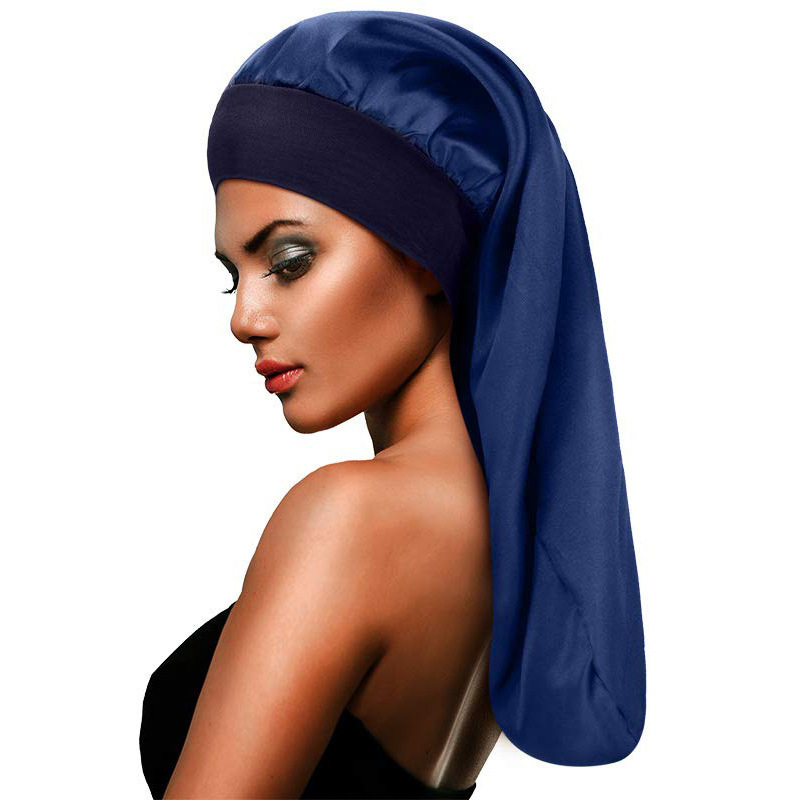 Amazon Hot Sale High Elastic Wide Rim Silk Long Tube Cap Beauty Moon Long Hair Care Hat Sauted Nightcap