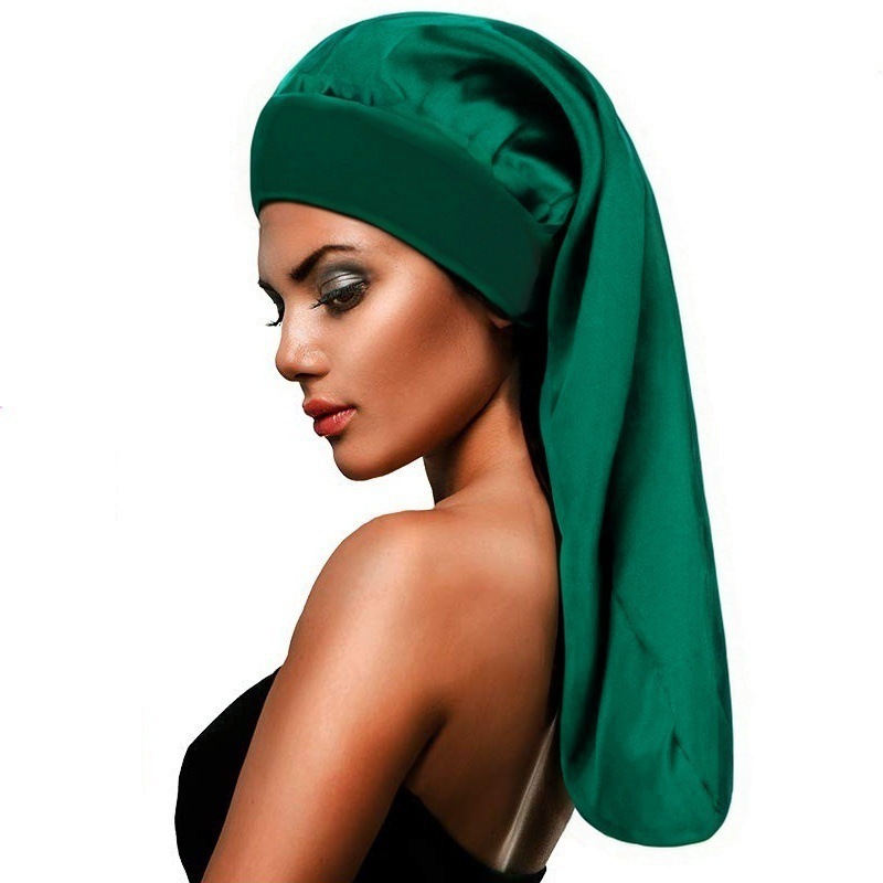 Amazon Hot Sale High Elastic Wide Rim Silk Long Tube Cap Beauty Moon Long Hair Care Hat Sauted Nightcap