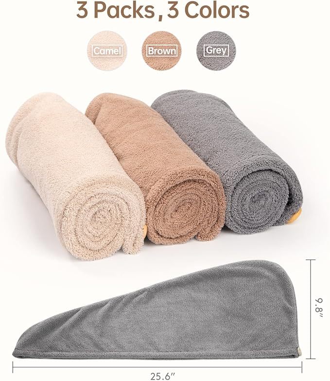 Hair Drying Towels, Hair Towel with Button, Super Absorbent Microfiber Hair Towel for Curly Hair, Fast Drying Hair Wraps for Women Girls, Microfiber Towel for Hair