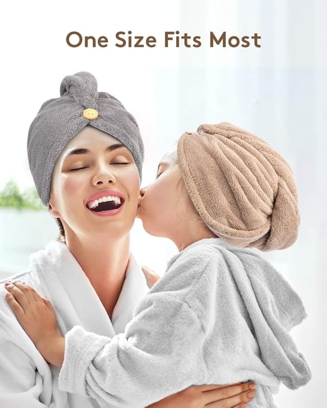 Hair Drying Towels, Hair Towel with Button, Super Absorbent Microfiber Hair Towel for Curly Hair, Fast Drying Hair Wraps for Women Girls, Microfiber Towel for Hair