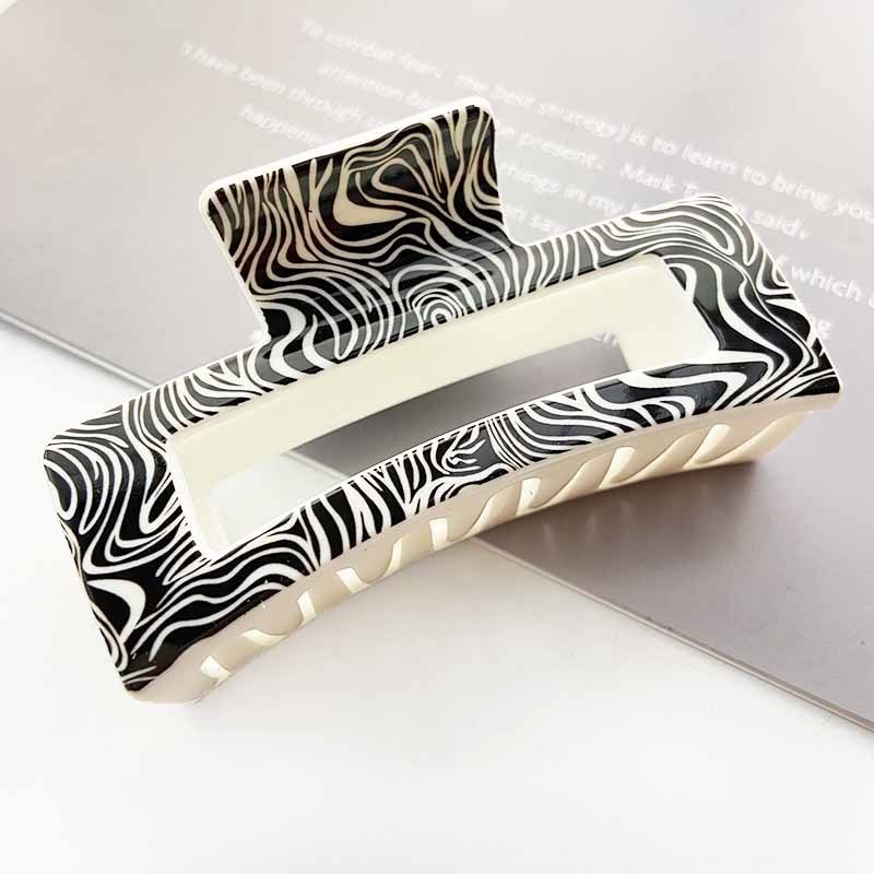 Cross border printing plastic hairpin leopard square hollow grip clip summer high sense large shark clip hair accessories wholesale