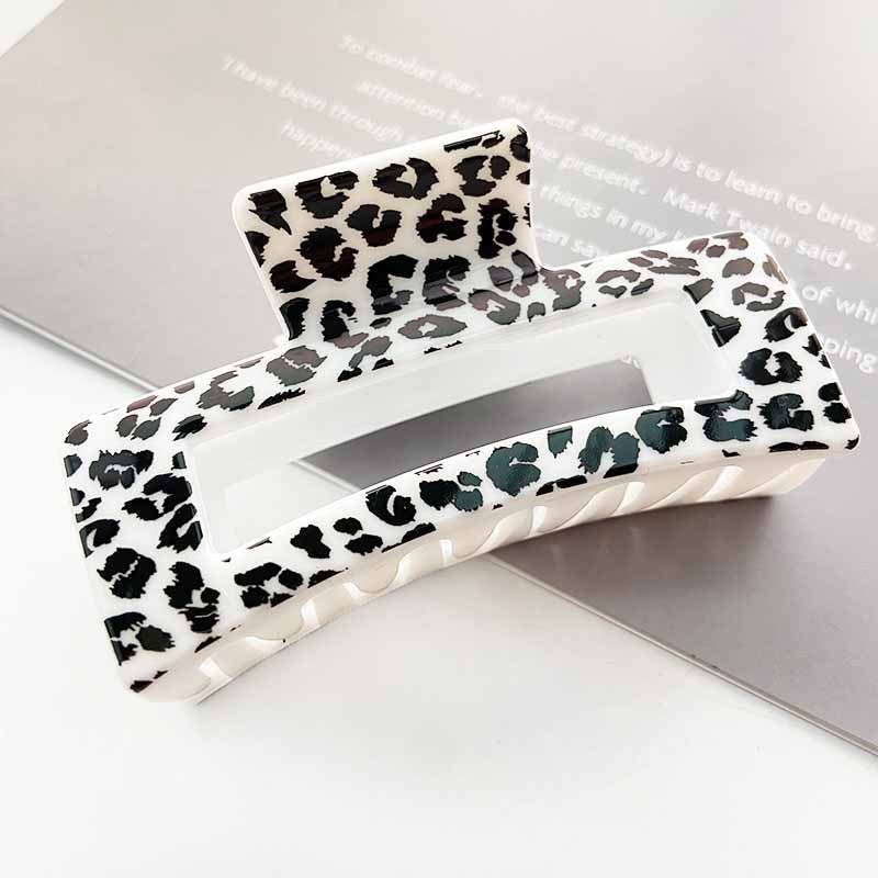 Cross border printing plastic hairpin leopard square hollow grip clip summer high sense large shark clip hair accessories wholesale