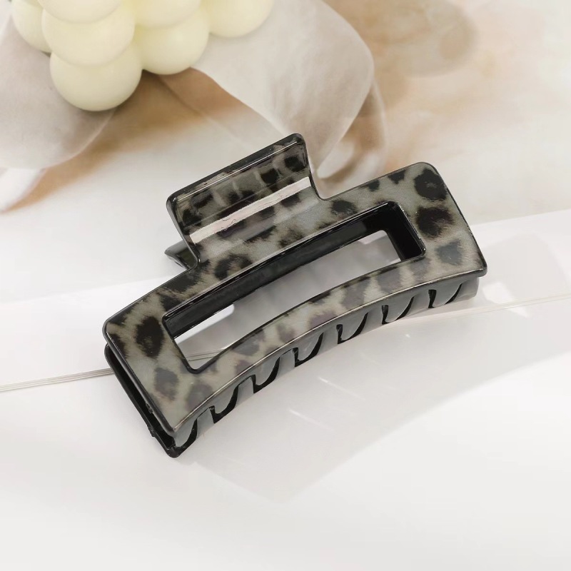 Cross border printing plastic hairpin leopard square hollow grip clip summer high sense large shark clip hair accessories wholesale