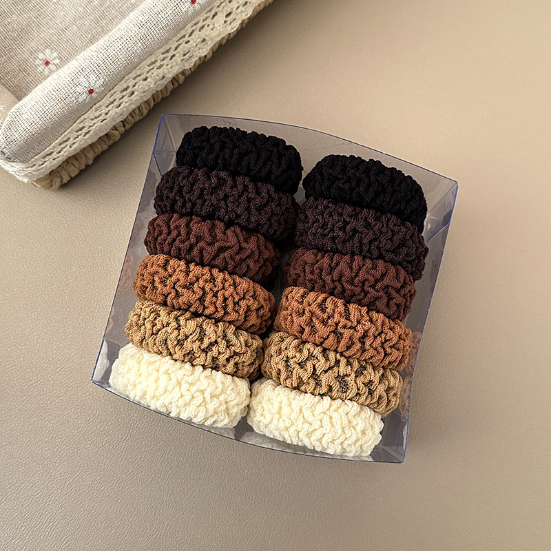 Boxed Thick Widened High Elastic Towel Ring Seamless Fish Scale Pattern Hair Strap Rubber Band Leather Cover Hair Ring