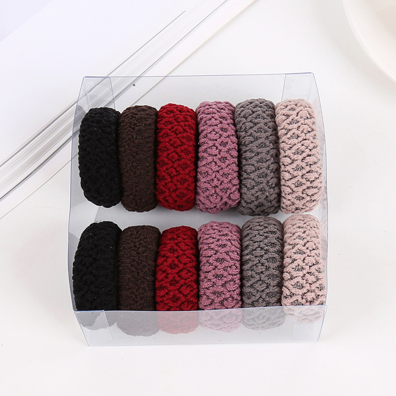 Boxed Thick Widened High Elastic Towel Ring Seamless Fish Scale Pattern Hair Strap Rubber Band Leather Cover Hair Ring