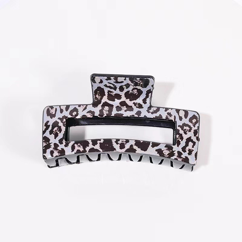 Cross border printing plastic hairpin leopard square hollow grip clip summer high sense large shark clip hair accessories wholesale
