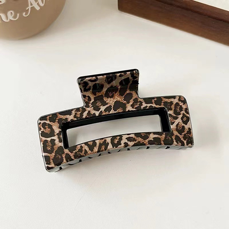 Cross border printing plastic hairpin leopard square hollow grip clip summer high sense large shark clip hair accessories wholesale