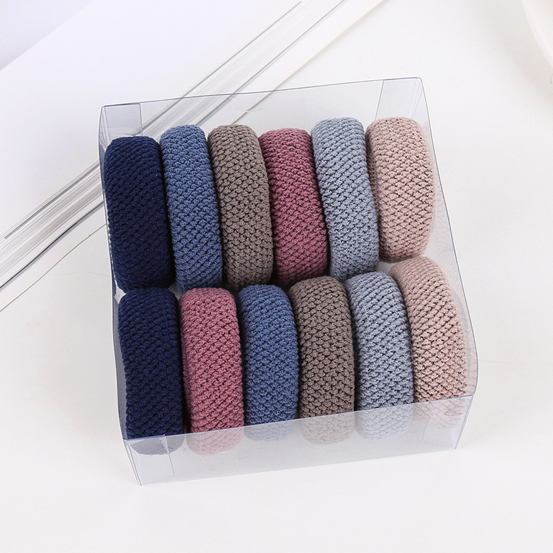 Boxed Thick Widened High Elastic Towel Ring Seamless Fish Scale Pattern Hair Strap Rubber Band Leather Cover Hair Ring