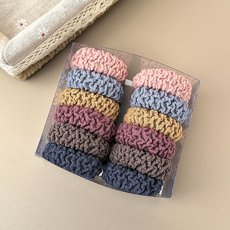 Boxed Thick Widened High Elastic Towel Ring Seamless Fish Scale Pattern Hair Strap Rubber Band Leather Cover Hair Ring