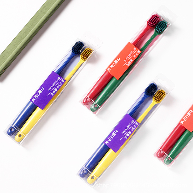 Wide-head Toothbrush Soft Hair Adult High-grade Bamboo Charcoal Toothbrush Couple Household Pregnant Women Children's Toothbrush Family Pack Macarons