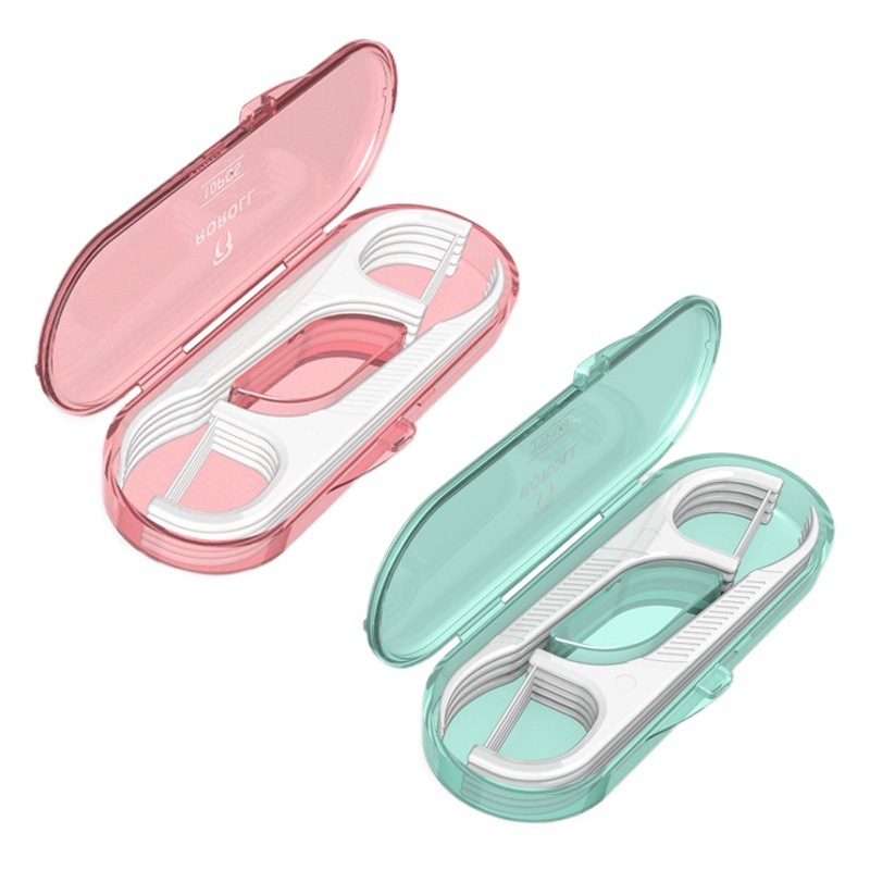 Rongqiao Portable Floss Box Disposable Floss Stick Travel Box Plastic Toothpick Line 10 Pct Boxed Floss Wholesale