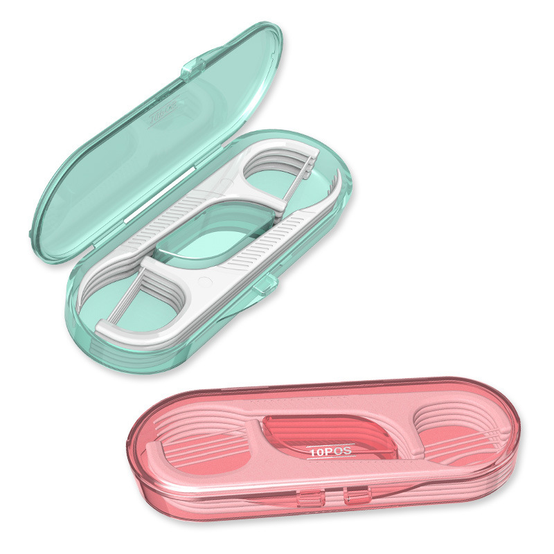Rongqiao Portable Floss Box Disposable Floss Stick Travel Box Plastic Toothpick Line 10 Pct Boxed Floss Wholesale